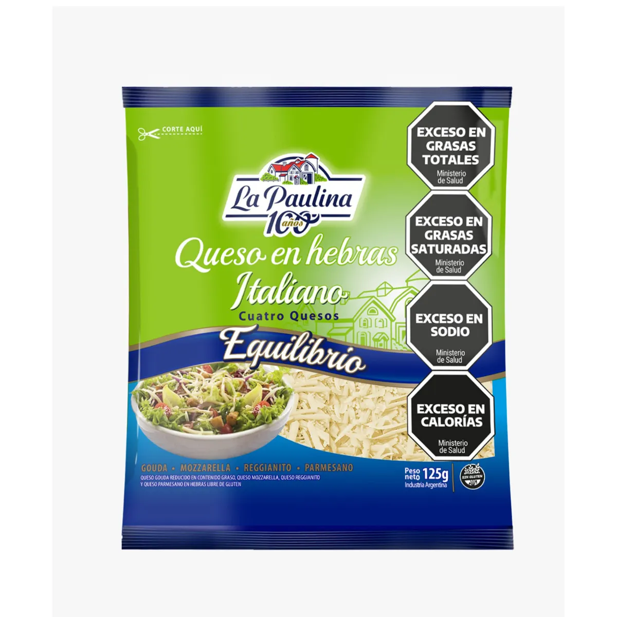 Queso en hebras italiano equilibrio La Paulina 125 g.