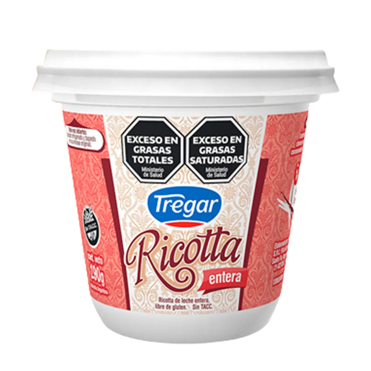 Ricotta Tregar entera bajo sodio en pote 290 g.
