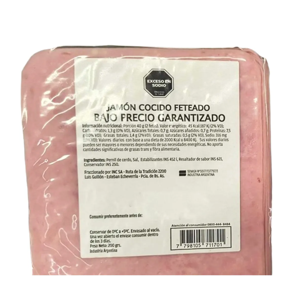 Jamón cocido 200 g. BAJO PRECIO GARANTIZADO