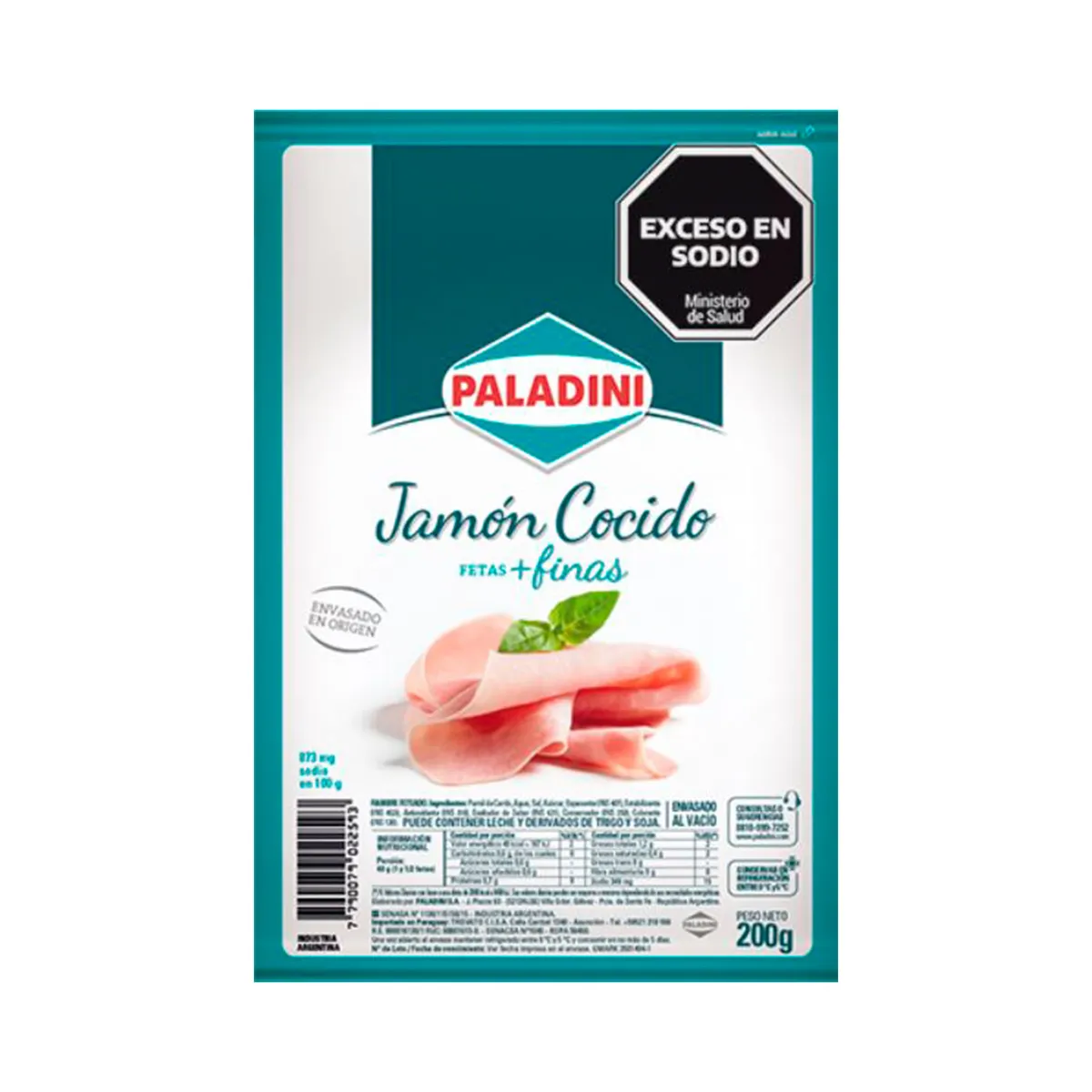 Jamón cocido Paladini feteado fetas finas 200 g.