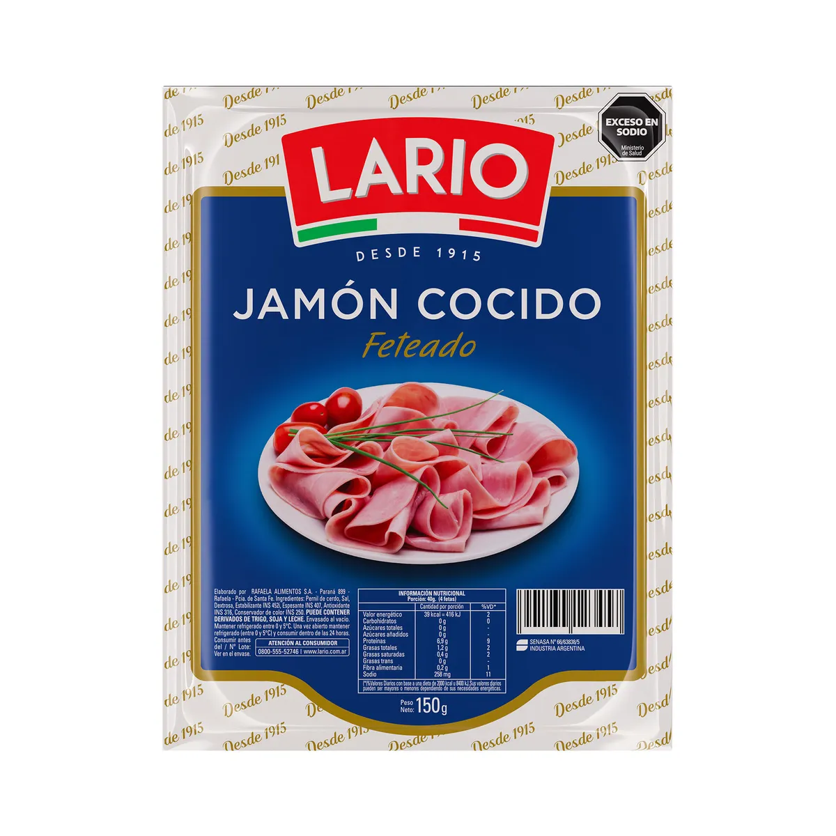 Jamón cocido Lario feteado 150 g.