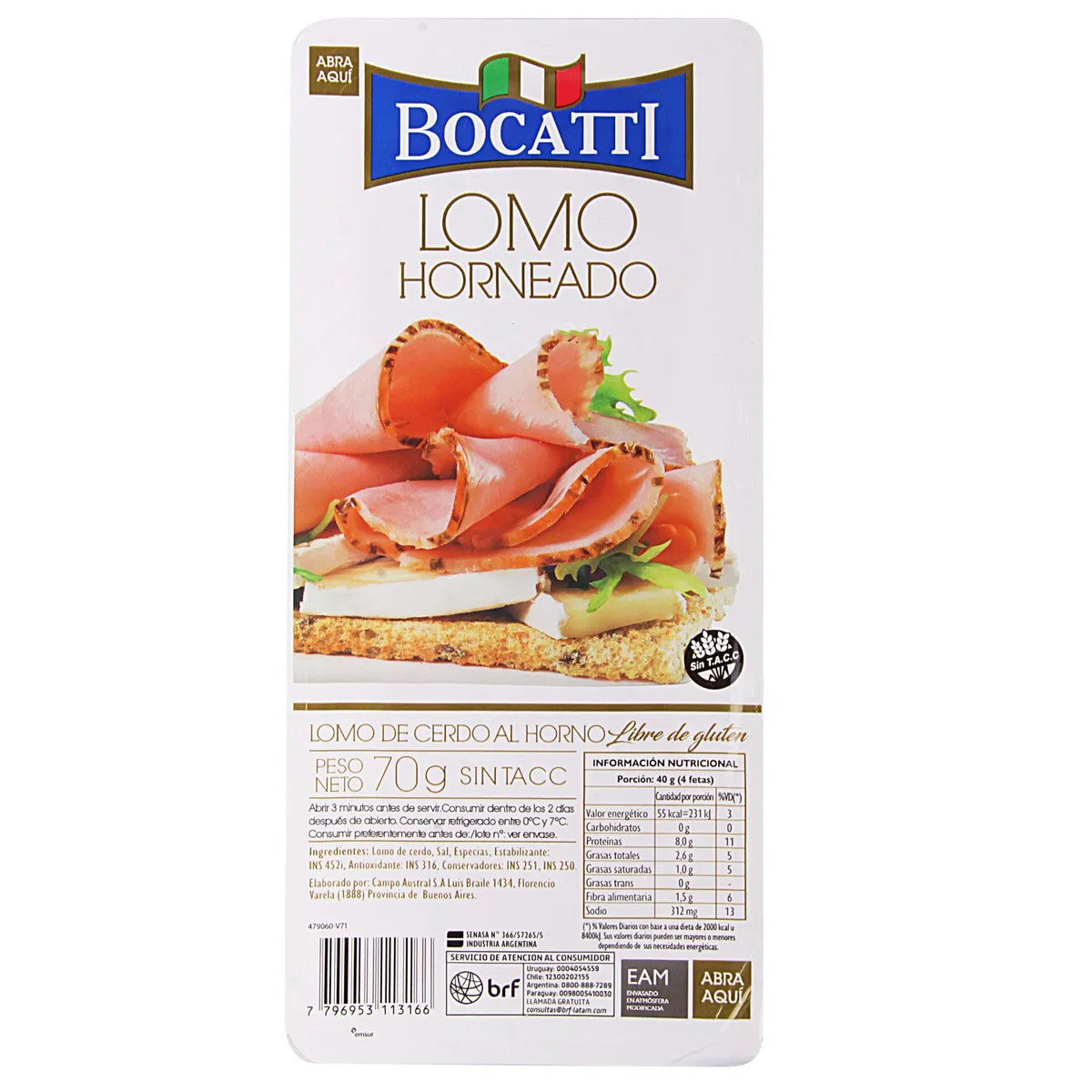 Lomo de cerdo feteado Bocatti horneado 70 g.