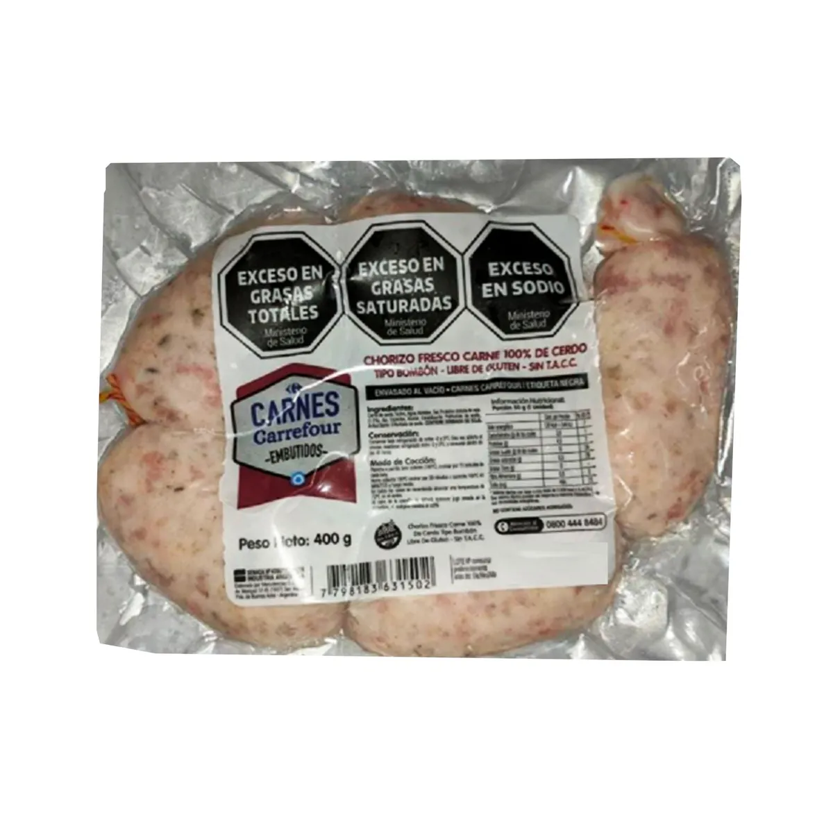 Chorizo puro cerdo bombón Carrefour 400 g x 6 uni