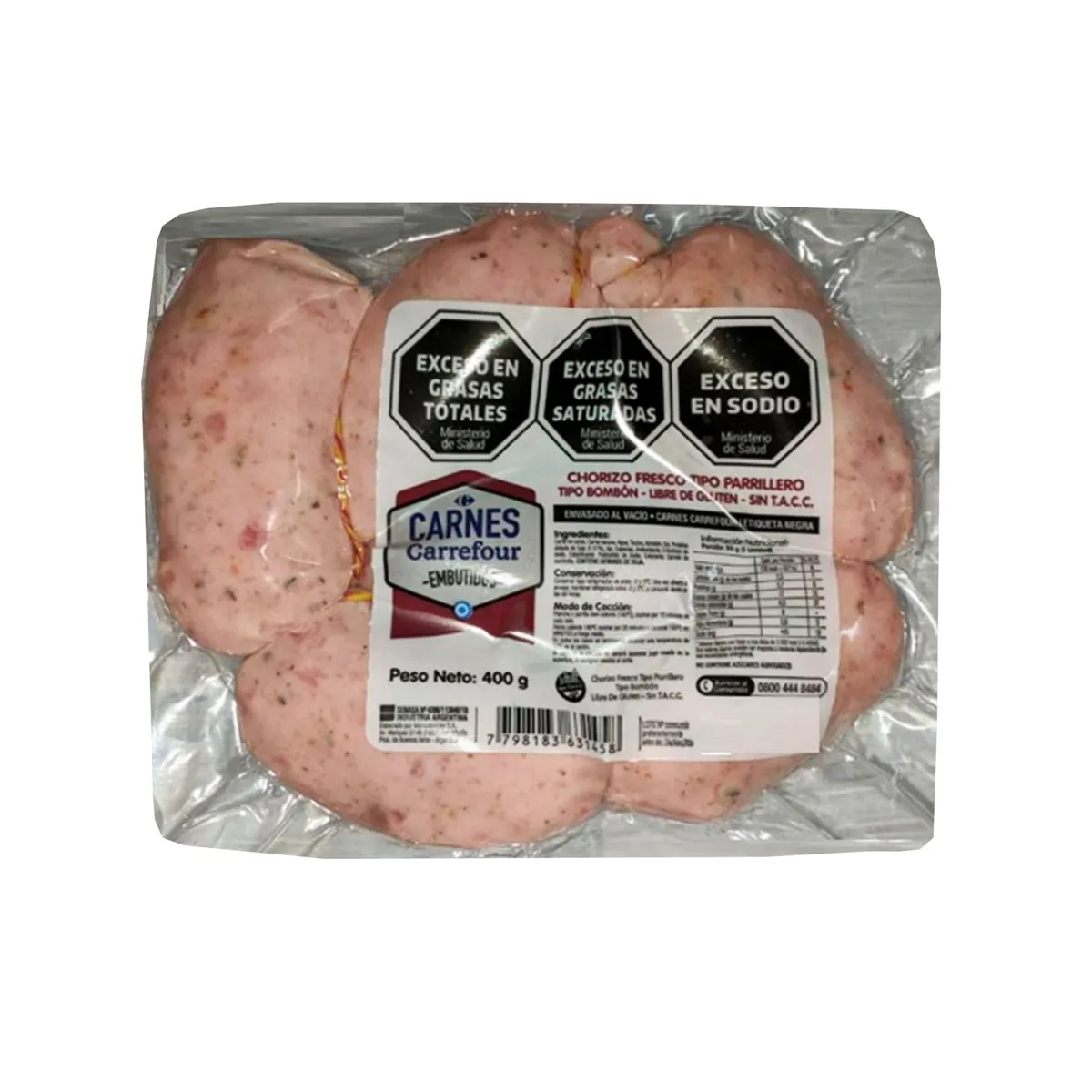Chorizo parrillero Bombón Carrefour 400 g x 6 uni