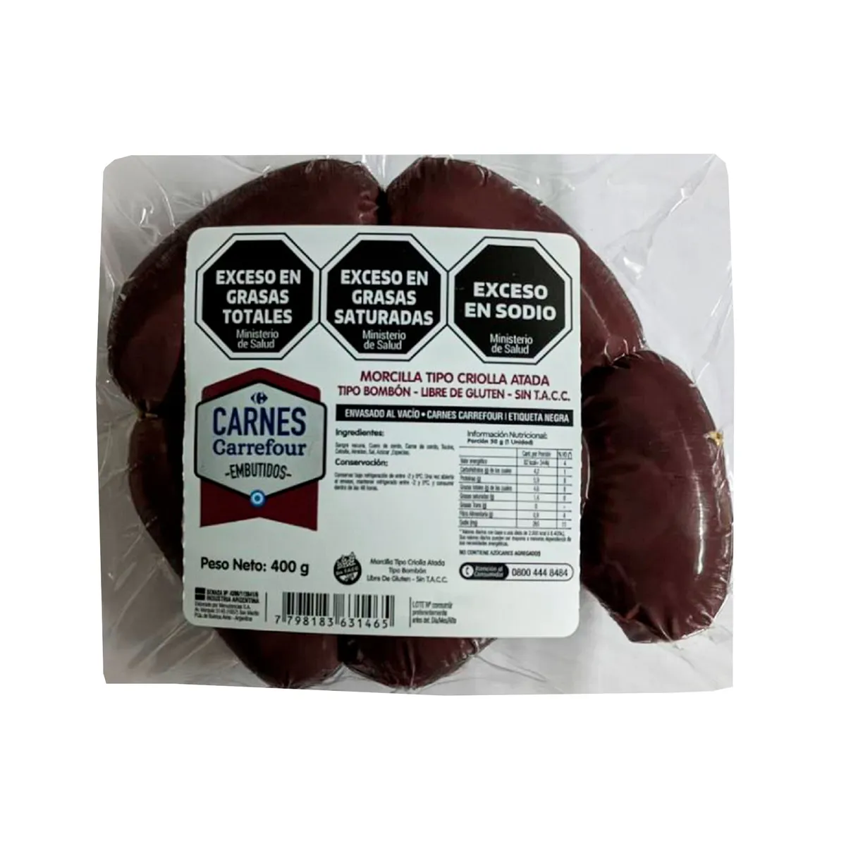 Morcilla bombón Carrefour 400 g x 6 uni