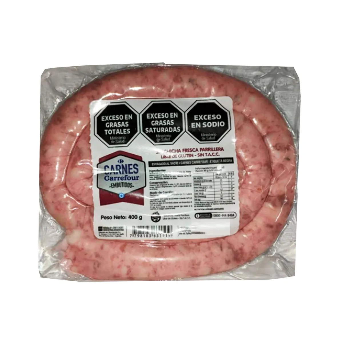 Salchicha parrillera Carrefour envasado al vacío 400 g