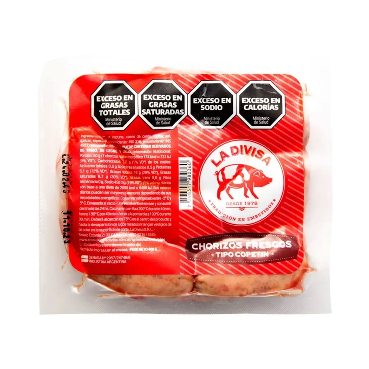Chorizo tipo copetín La Divisa 400 g.