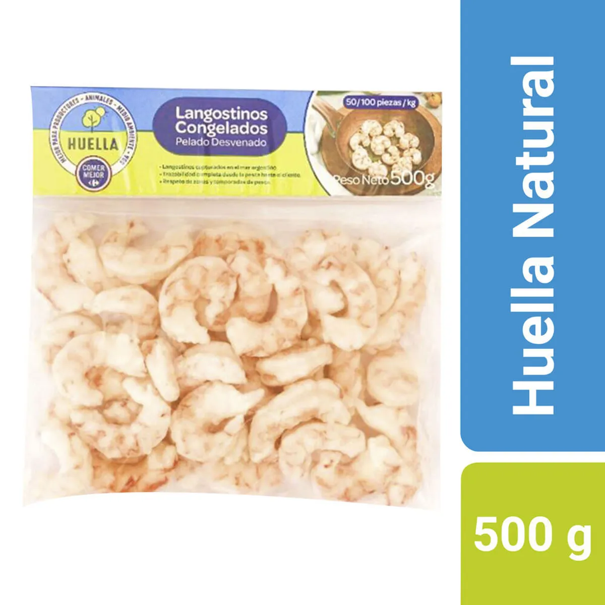 Langostinos crudos pelados Huella Natural 500 g.
