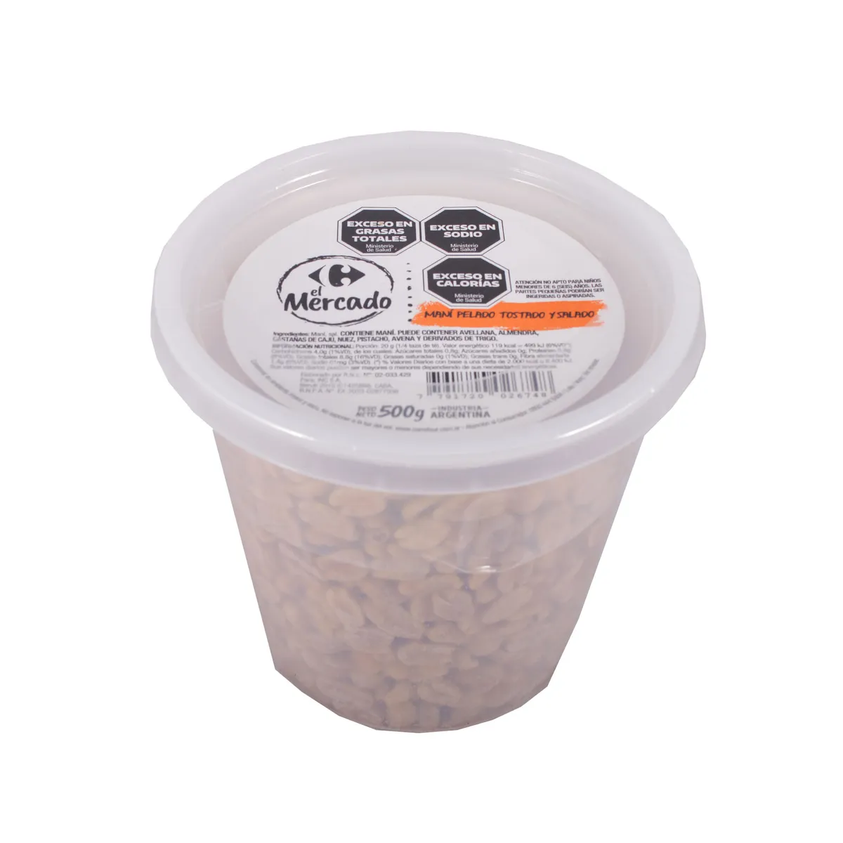 Maní pelado tostado y salado El mercado 500 g.