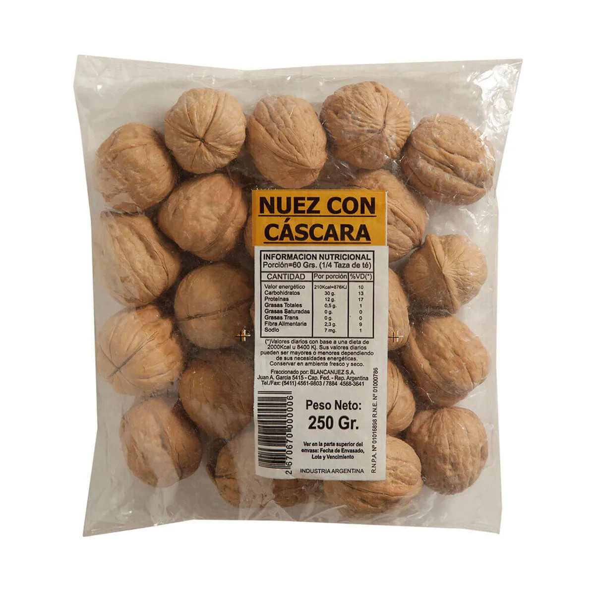 Nueces con cáscara 250 g.