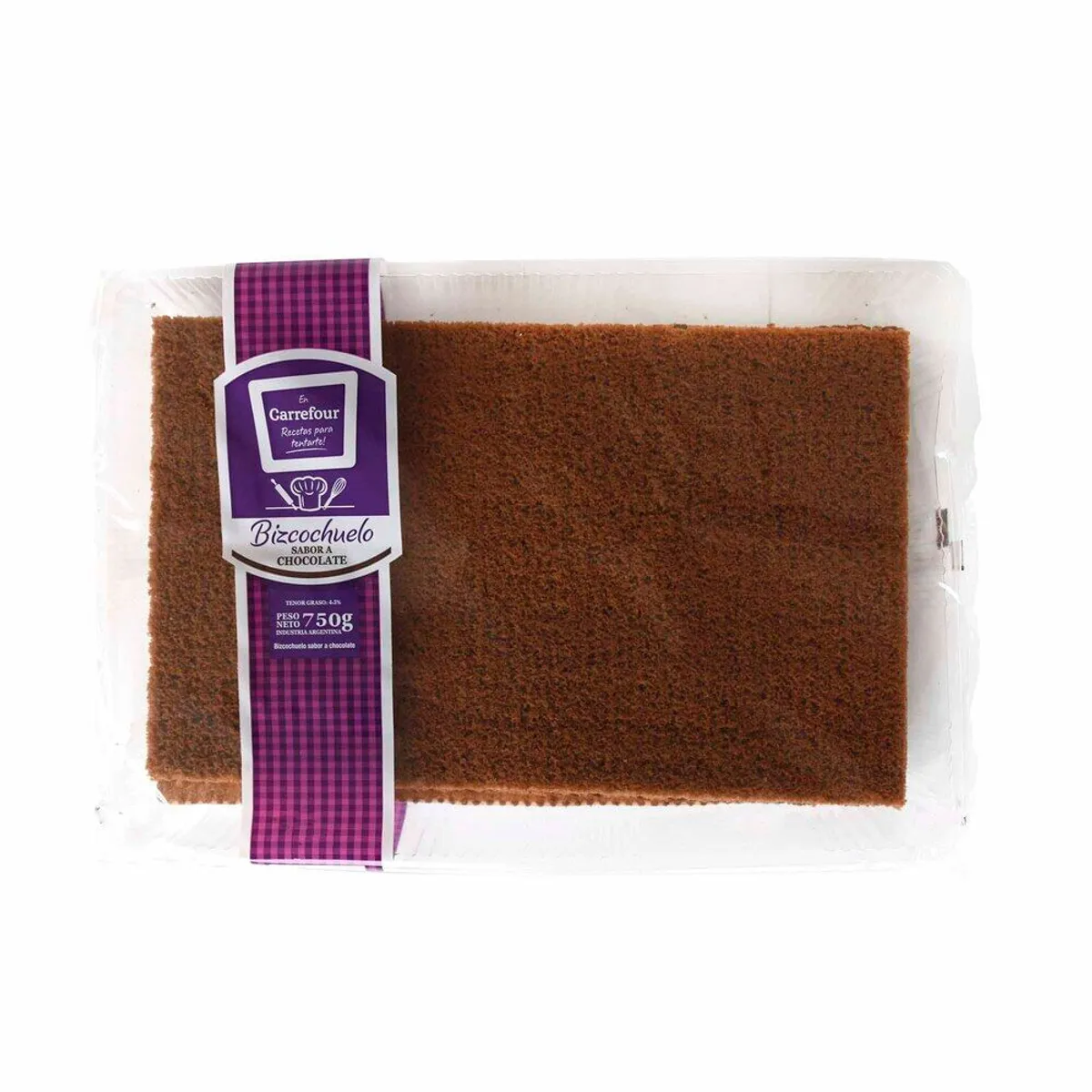 Bizcochuelo Carrefour 3 capas chocolate 750 g.