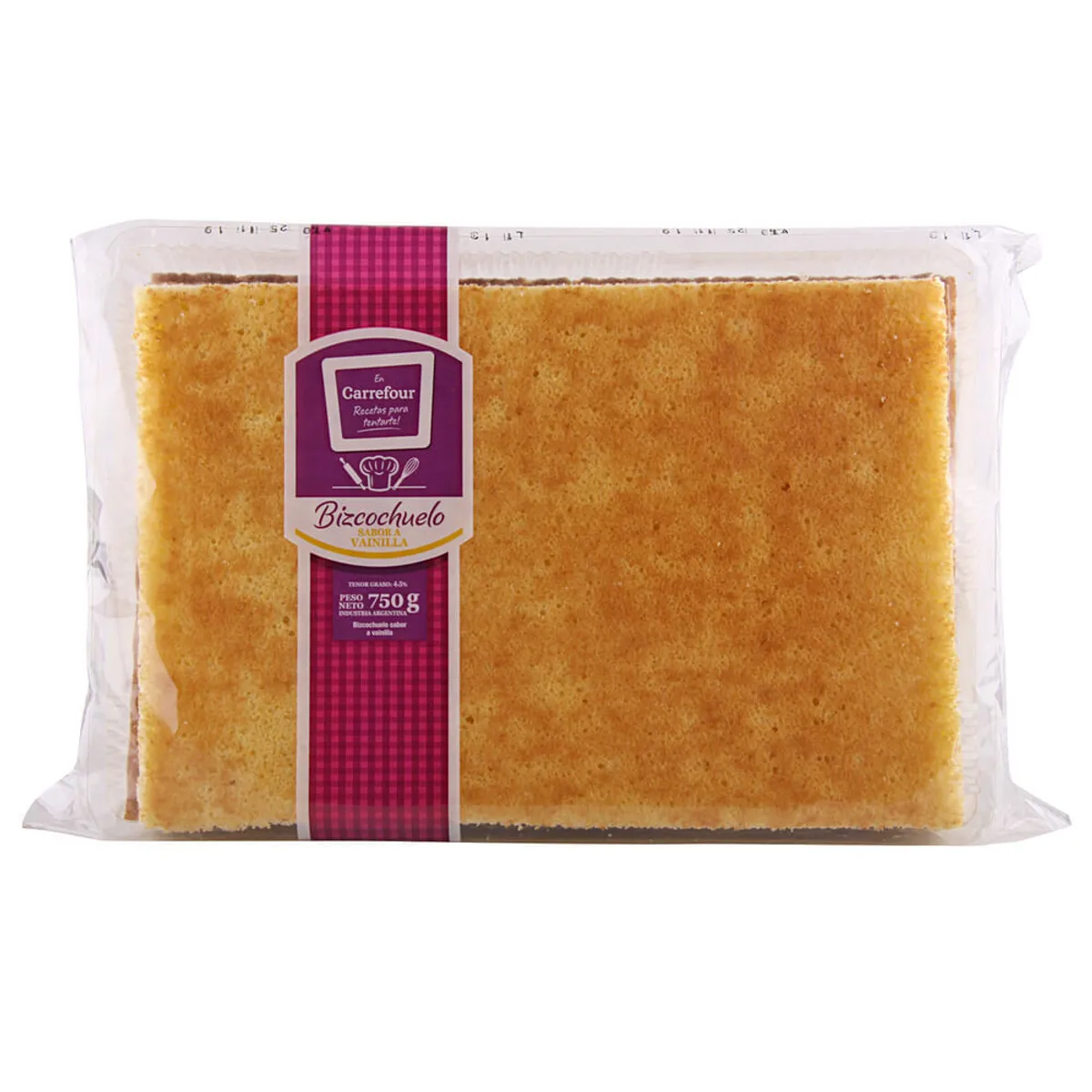 Bizcochuelo 3 capas Carrefour vainilla 750 g.