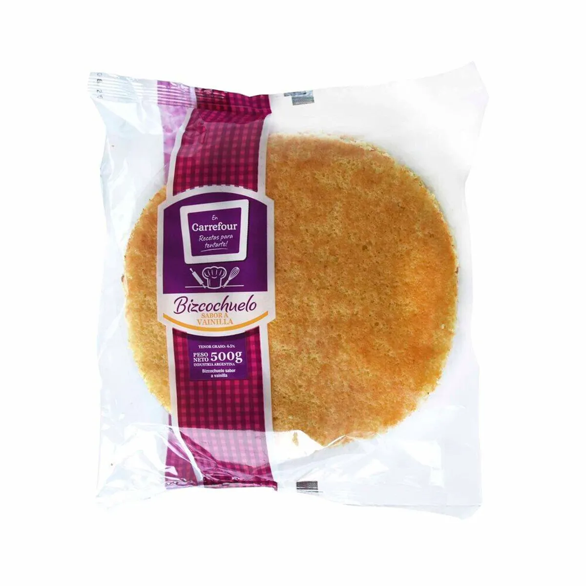 Bizcochuelo Carrefour 3 capas vainilla 500 g.