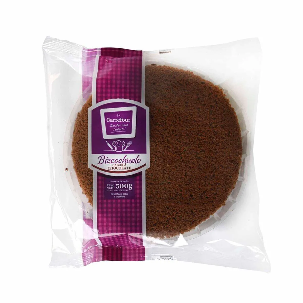 Bizcochuelo Carrefour 3 capas chocolate 500 g.