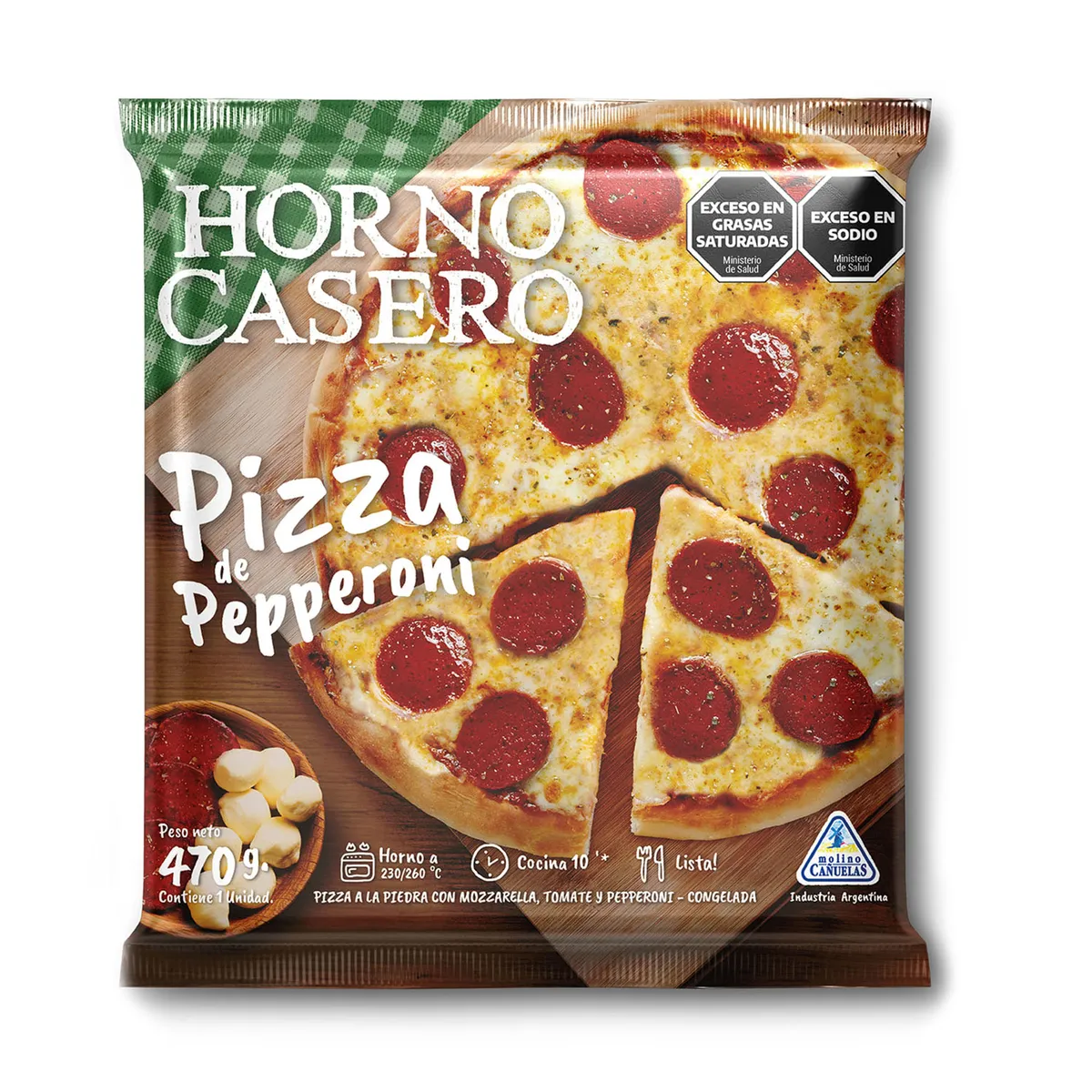 Pizza Horno casero de pepperoni 470 g.
