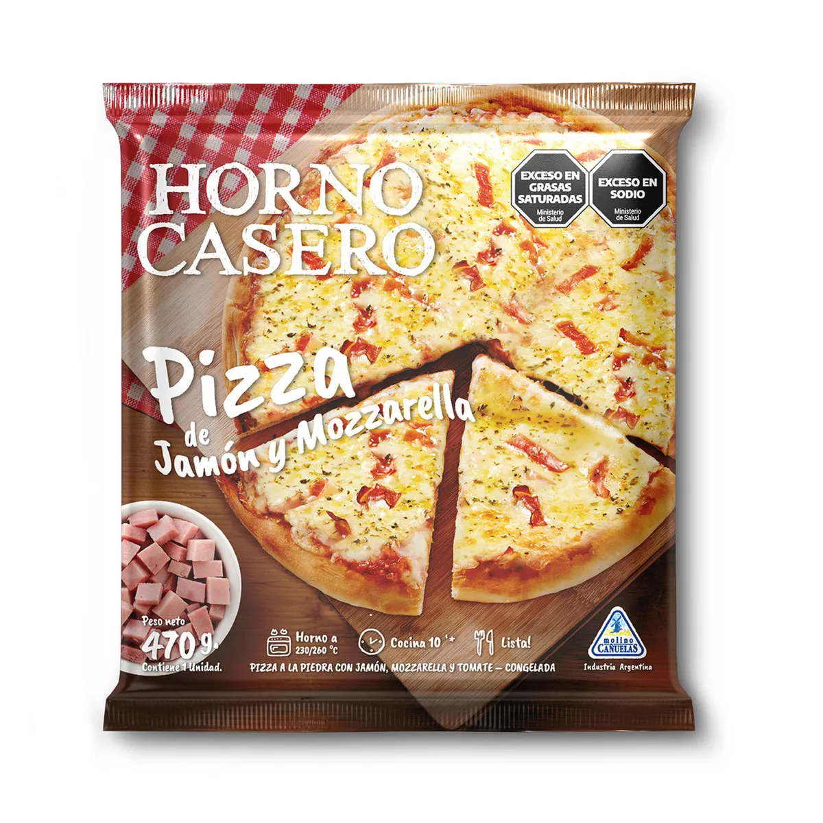 Pizza Horno casero de jamón y mozzarella 470 g.