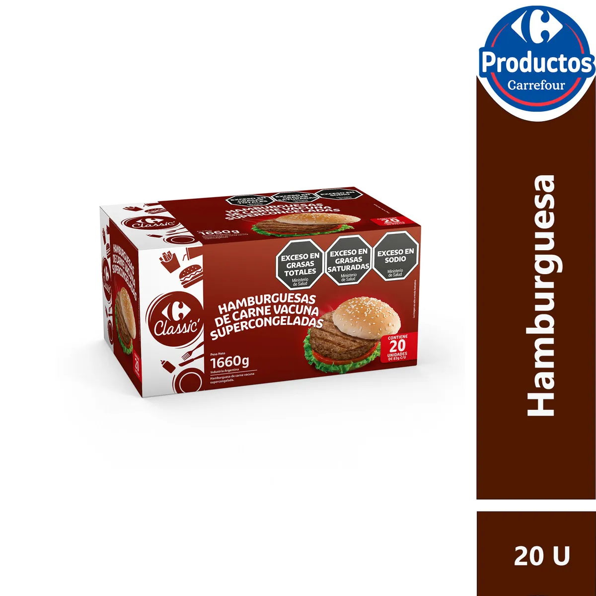 Hamburguesa Carrefour Classic clásica 20 uni