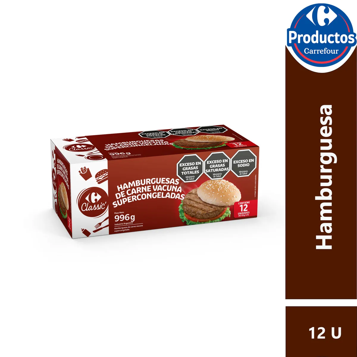 Hamburguesa Carrefour Classic clásica 12 uni