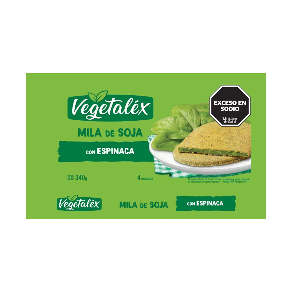 Milanesa de soja y espinaca congelada Vegetalex 4 uni