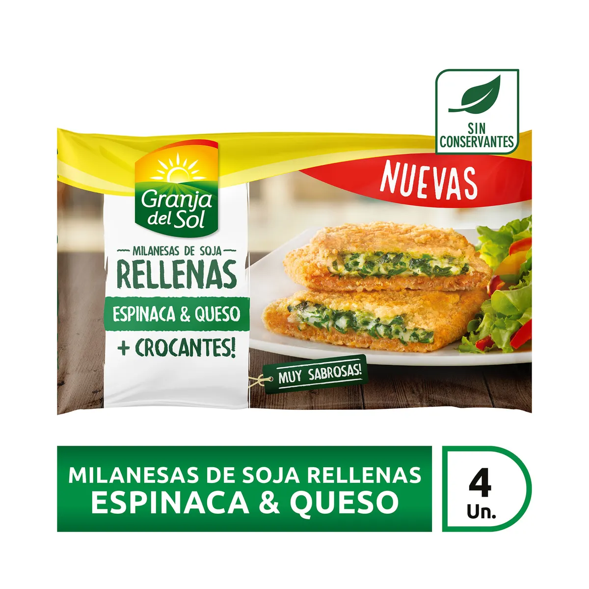 Milanesa de soja Granja de sol rellena espinaca y queso 380 g.