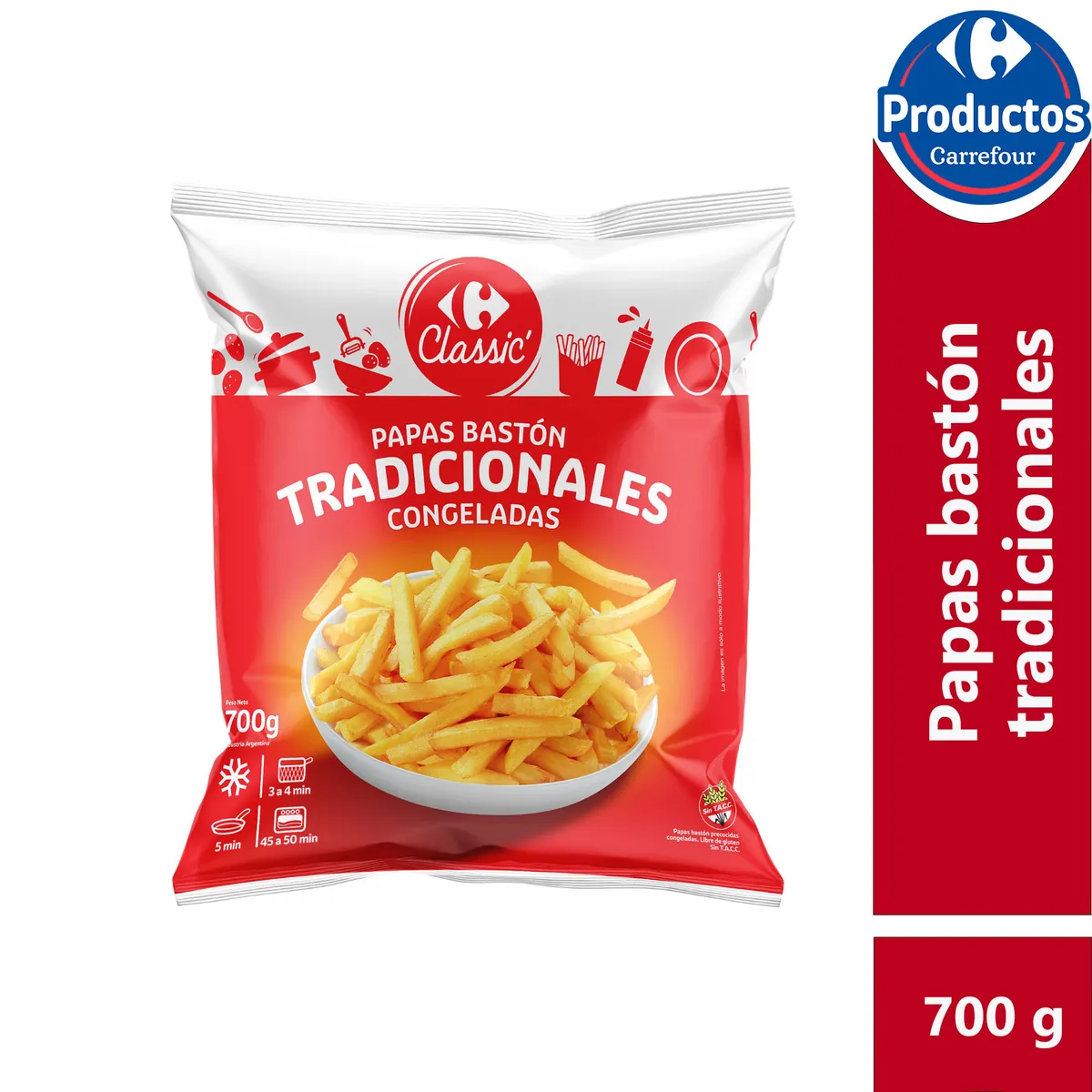 Papas baston tradicional Carrefour classic 700 g.