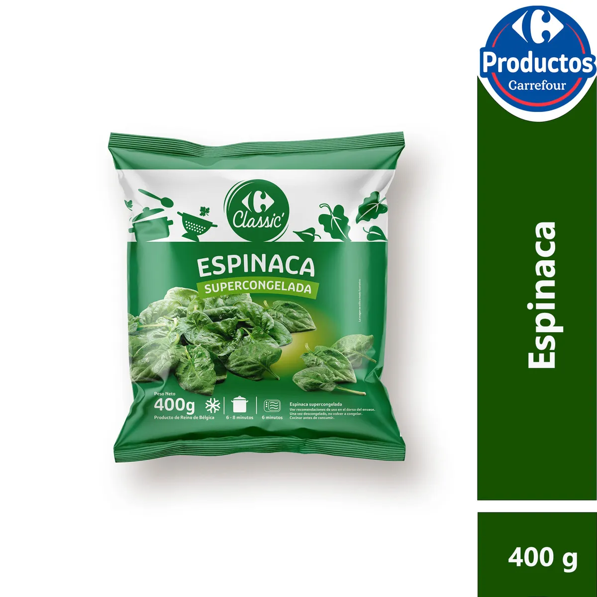 Espinaca congelada Carrefour Classic 400 g.