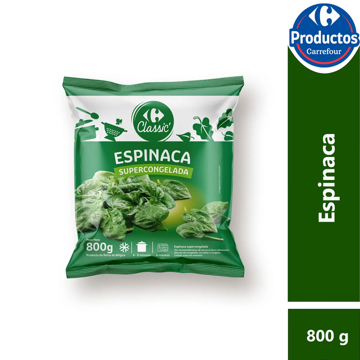 Espinaca congelada Carrefour Classic 800 g.