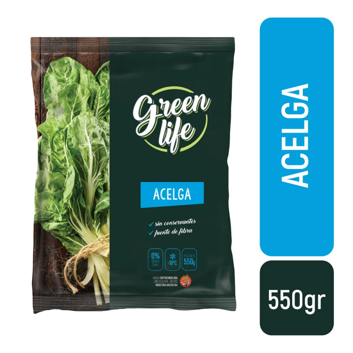 Acelga congelada Green life en bolsa 550 g.