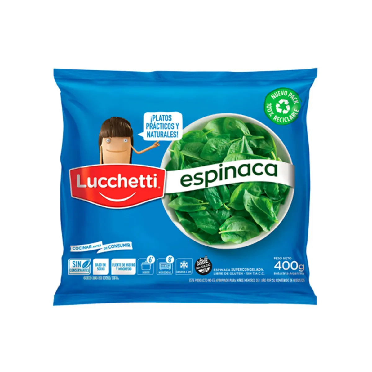 Espinaca Lucchetti en bolsa 400 g.