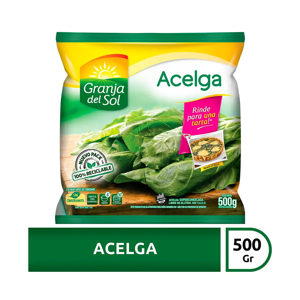 Acelga congelada Granja de sol en bolsa 500 g.