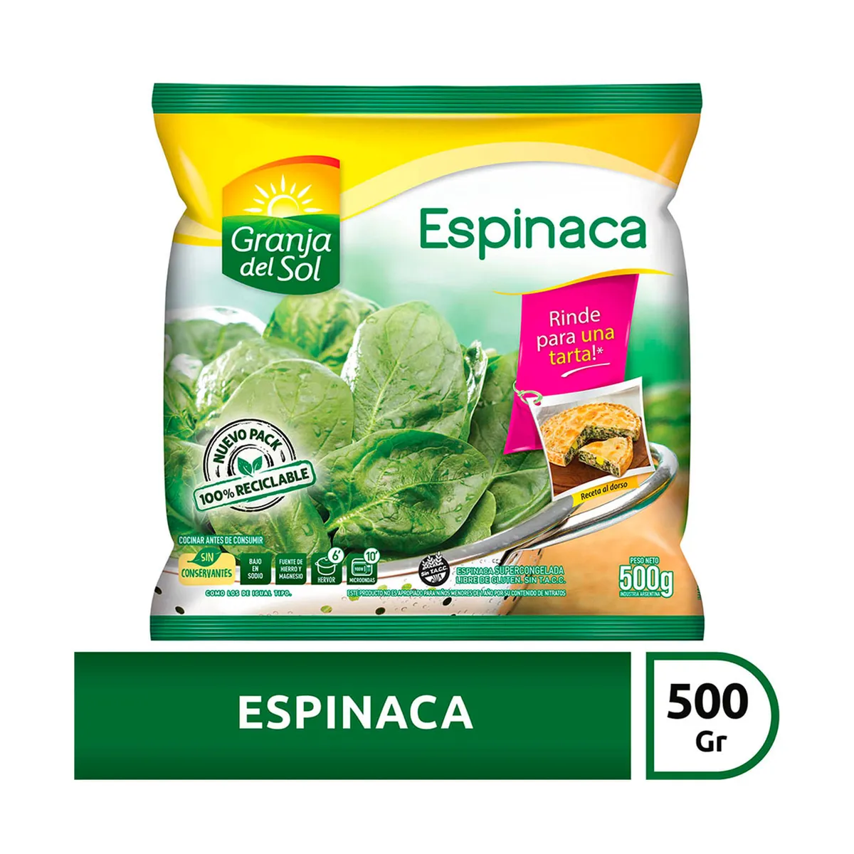 Espinaca congelada Granja del sol 500 g.