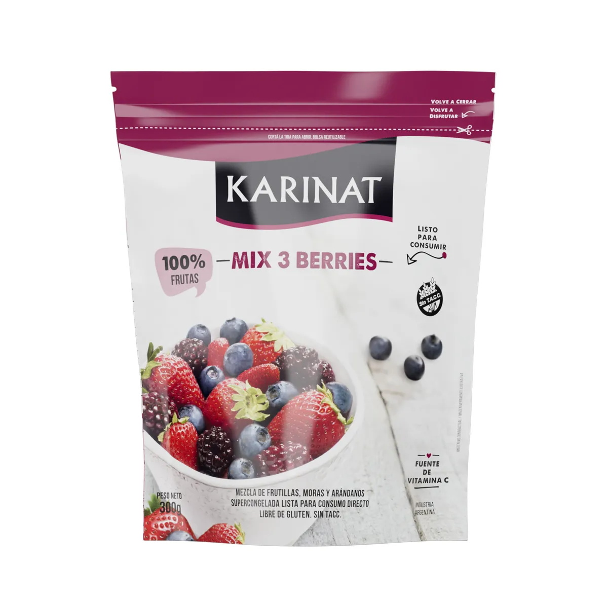 Mix de frutas congeladas Karinat arándanos, frutillas, moras 300 g.