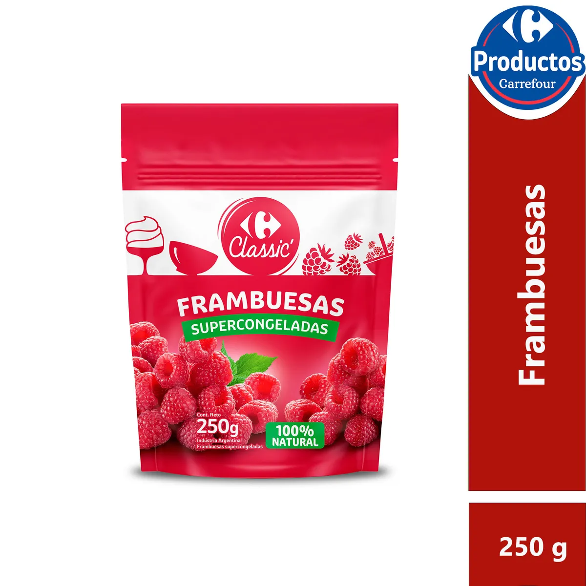 Frambuesas congeladas Carrefour classic dp 250 g.