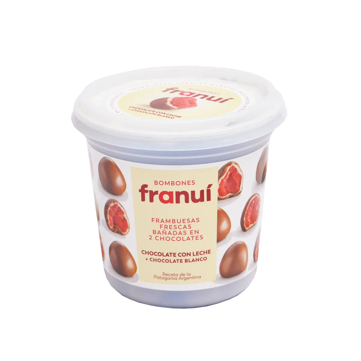 Frambuesas bañadas en chocolate Franui pote 150 g.