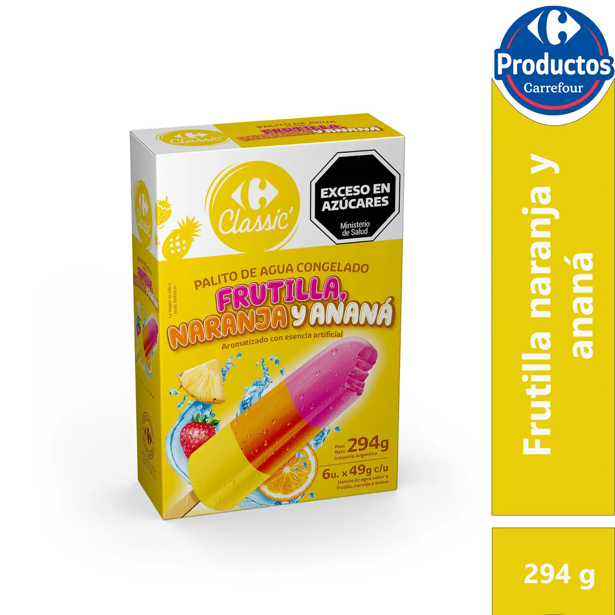 Helado de palito Carrefour classic frutilla, naranja y ananá 6 uni