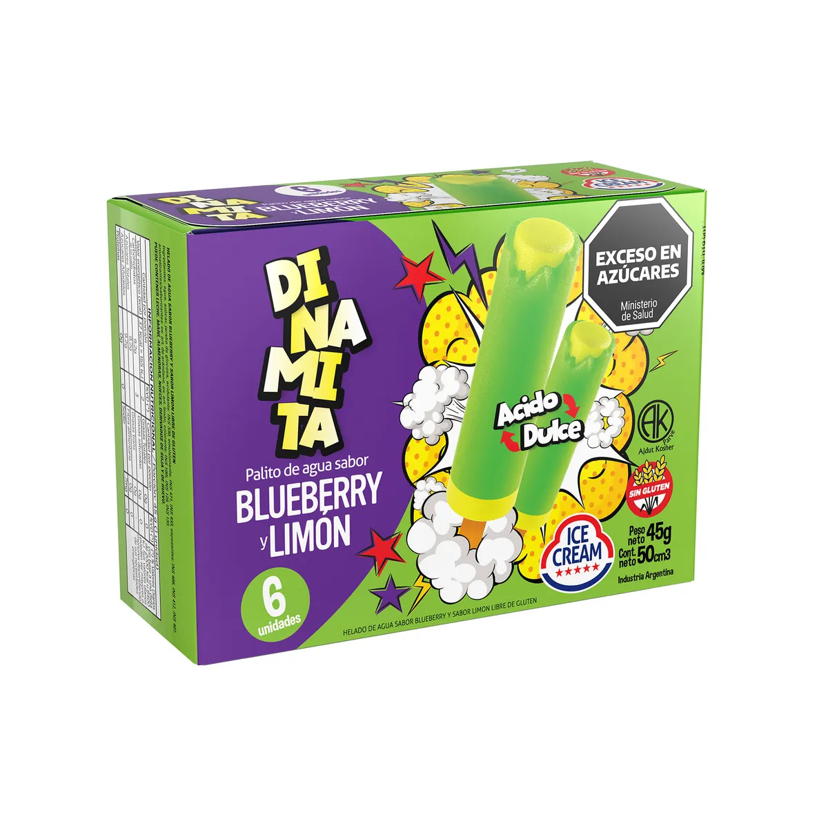 Helado de agua palito Dinamita blueberry limón cream 6 uni