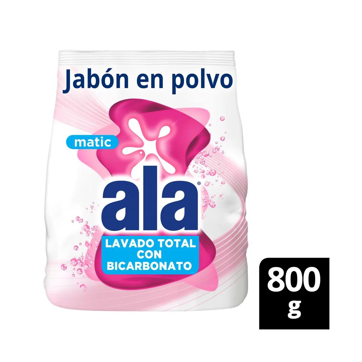 Jabón en polvo Ala matic con bic maxima blancura 800 g.