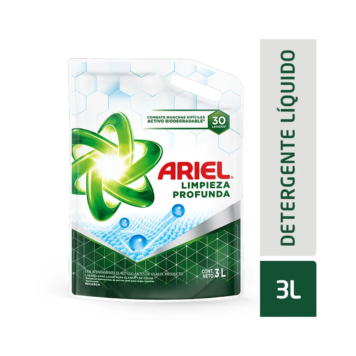 Jabón líquido para ropa Ariel limpieza profunda pouch 3000 cc.