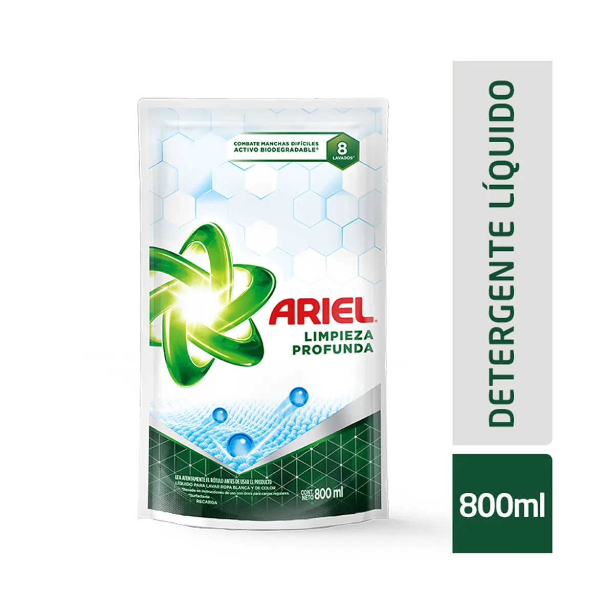 Jabón líquido para ropa Ariel limpieza profunda pouch 800 cc.