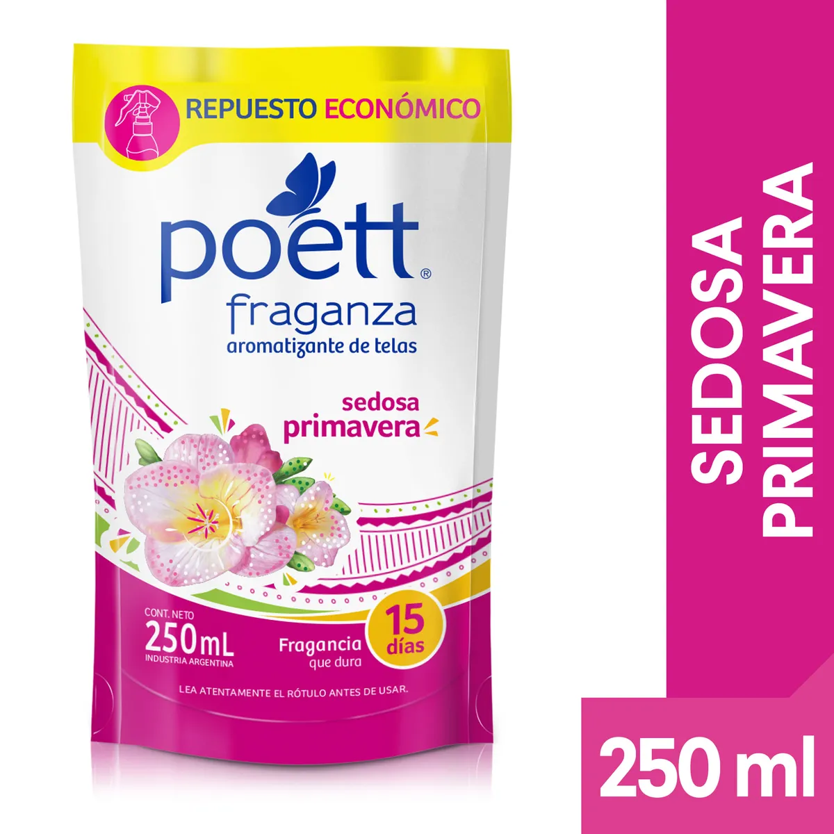 Aromatizante de tela Poett fraganza sedosa primavera (doy pack) 250 ml.