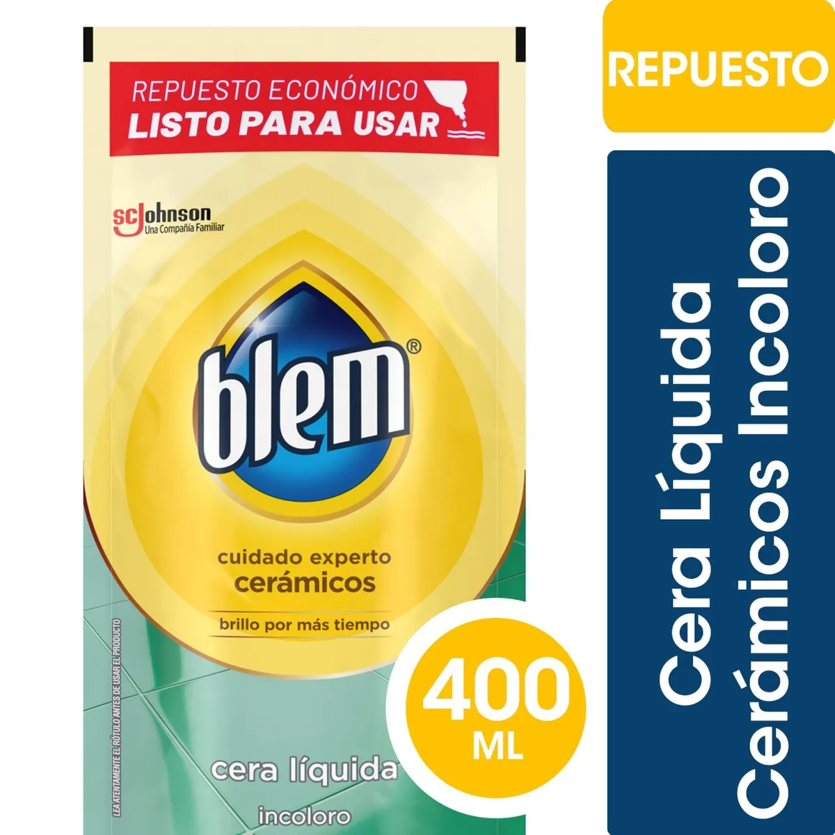 Cera líquida pisos cerámicos Blem incoloro repuesto económico 450 ml.