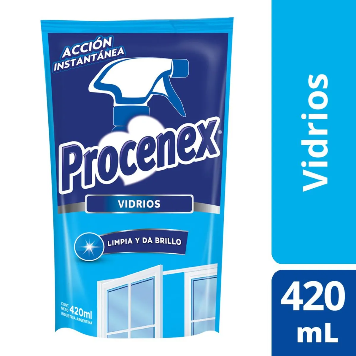 Limpiador líquido Procenex vidrios repuesto económico 420 ml.