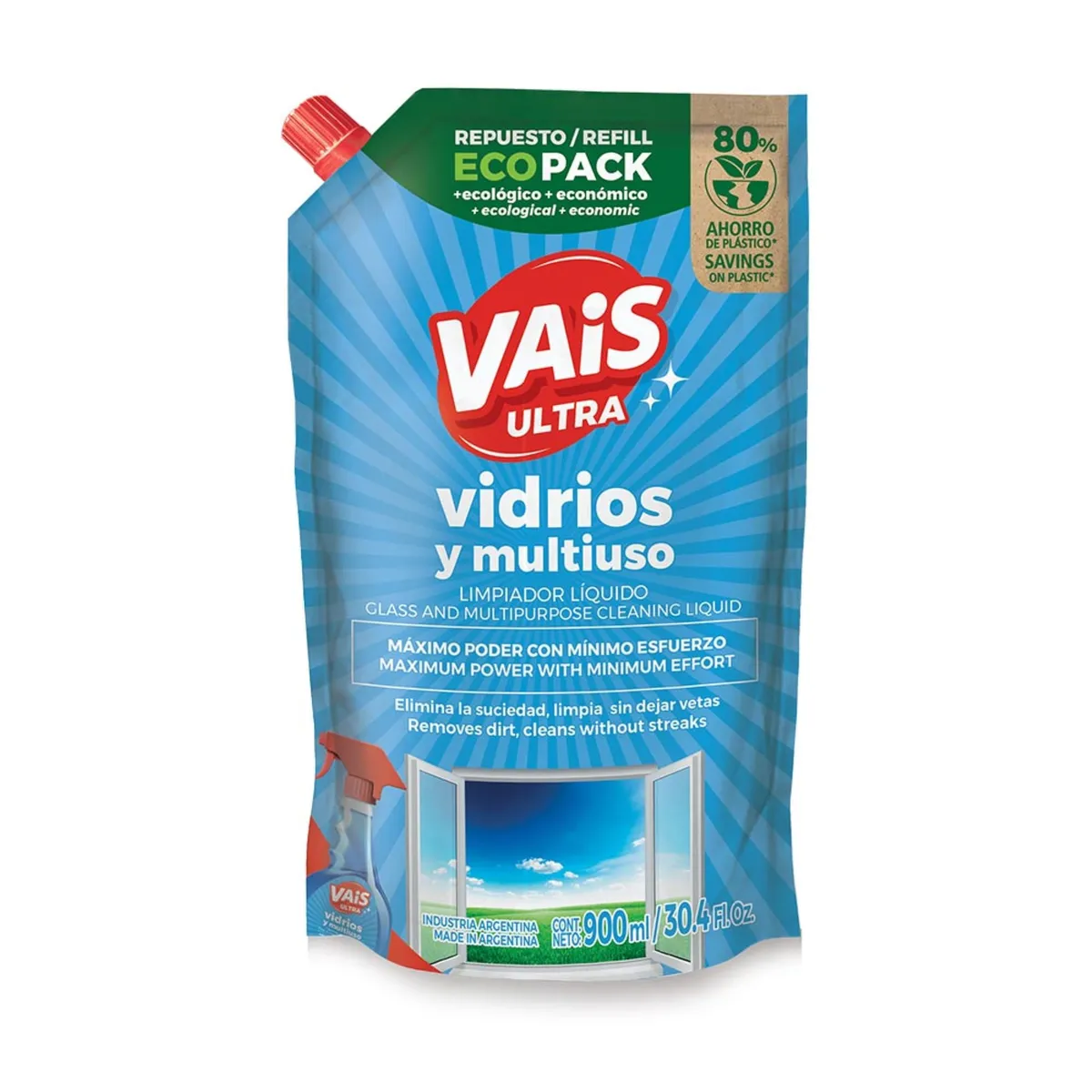 Limpiador de vidrios Vais ultra repuesto 900 cc.