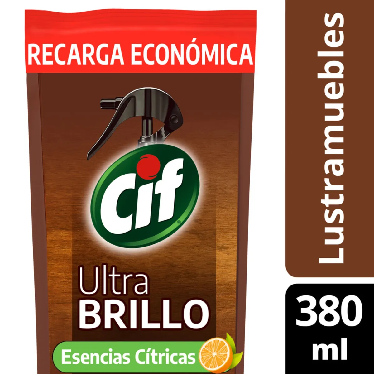 Lustramueble Cif ultra brillo citrico repuesto 380 cc.