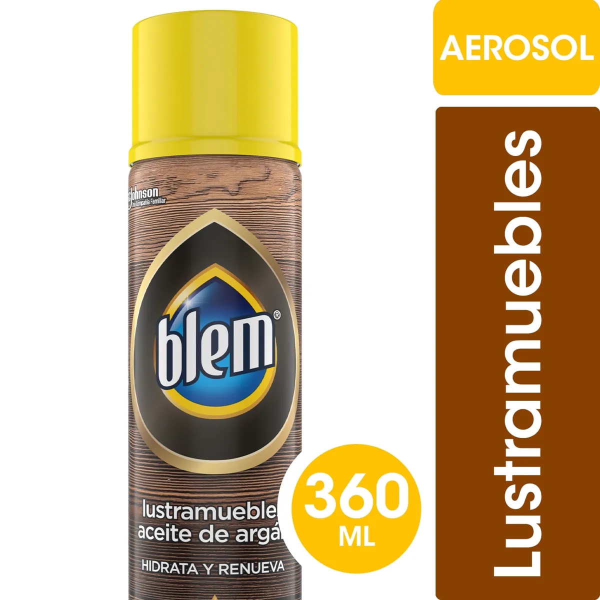 Lustramuebles Blem hidrata y renueva madera aceite de argán en aerosol 360 ml.