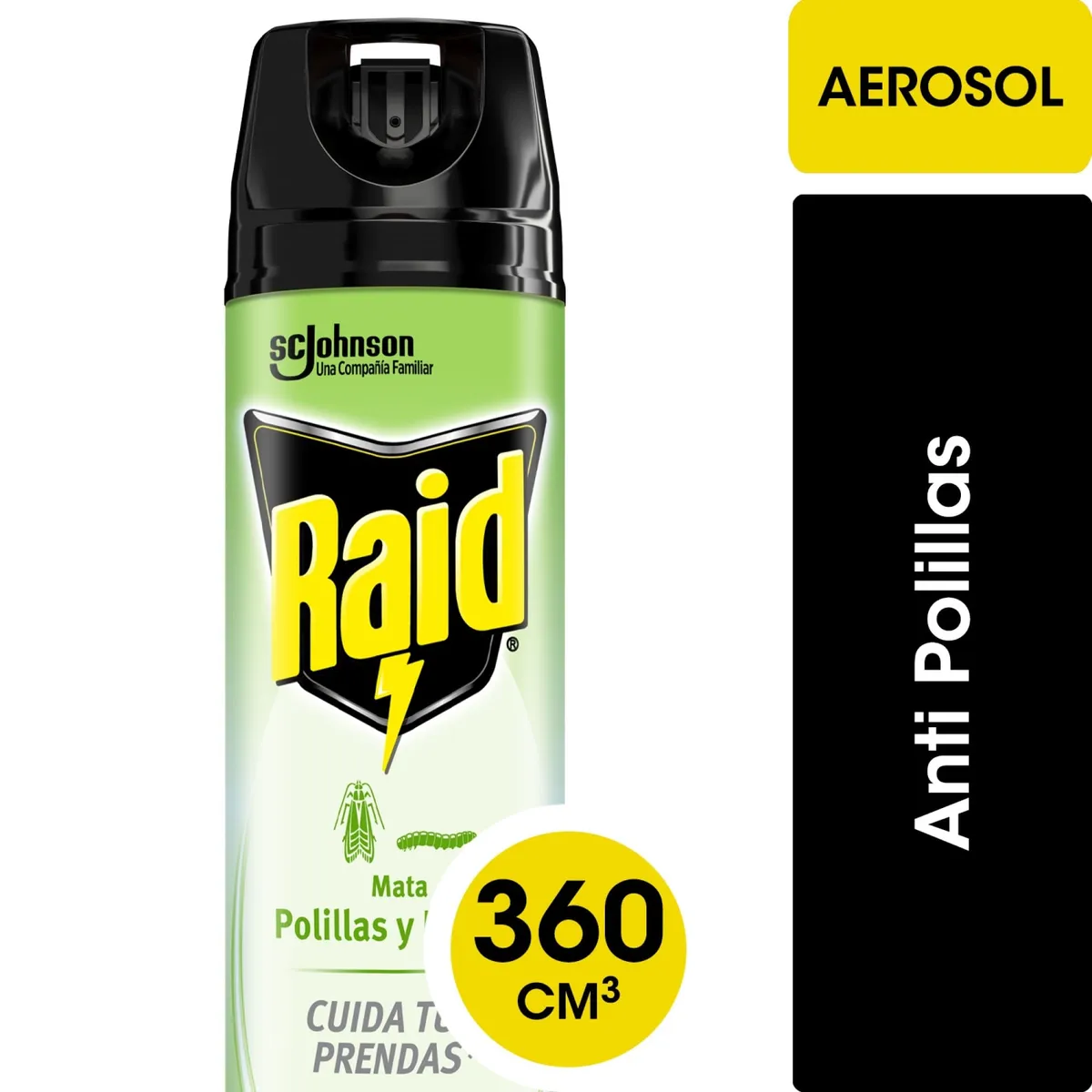 Mata polillas y larvas Raid en aerosol 360 cc.