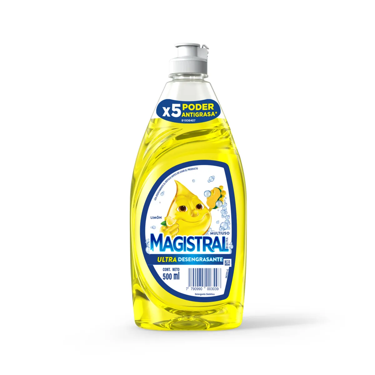 Detergente Magistral ultra limón en botella 500 cc.