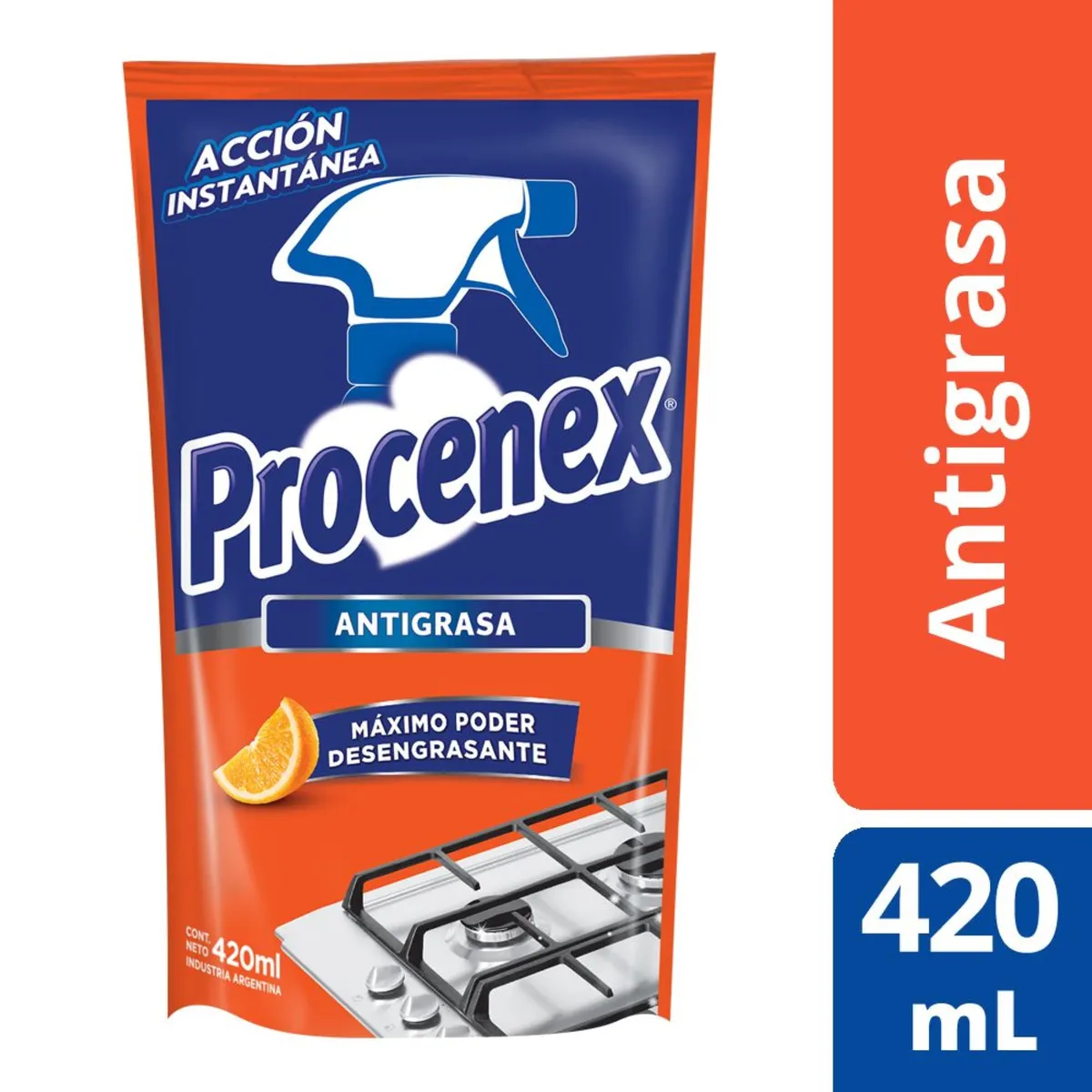 Limpiador líquido Procenex antigrasa repuesto económico 420 ml.
