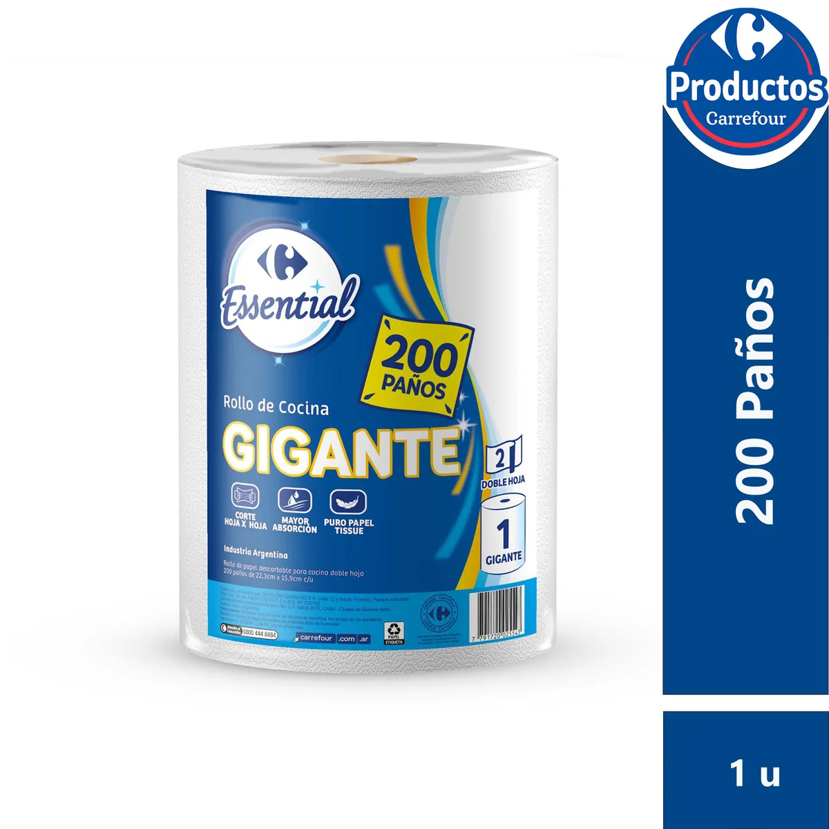 Rollo de cocina Carrefour maxi blanco x 200 paños