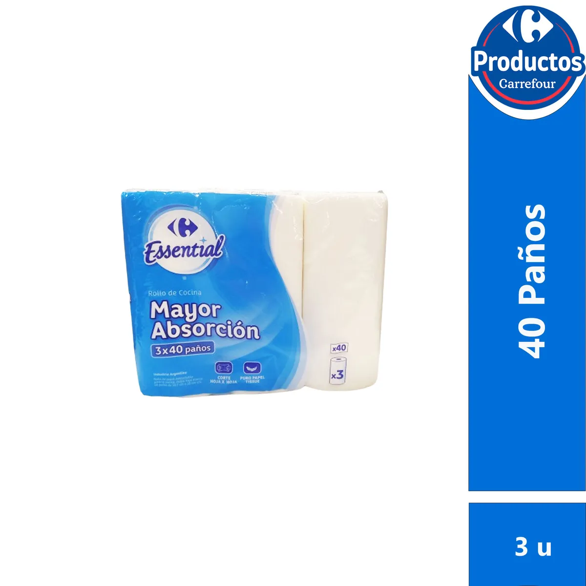 Rollo de cocina Carrefour 3 x 40 paños